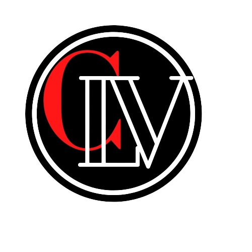 logo da clv um circulo com C vermelho e lv trasparentes